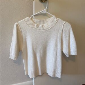 Cream Ribbed Short Sleeve Sweater